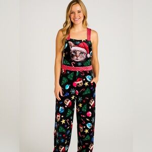 Celebrate Together Christmas‎ Cat Bib Overalls Tacky Holiday Velour Jumpsuit XS